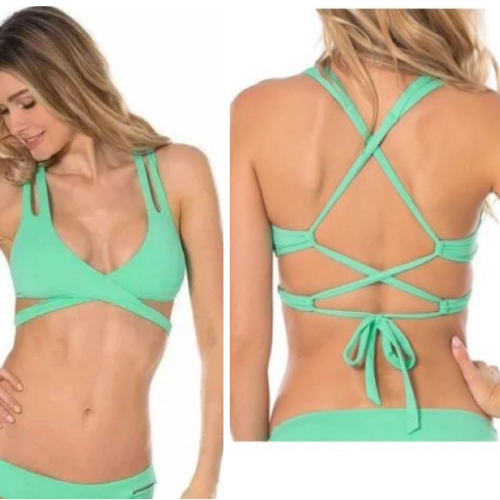 BECCA Strappy Lace Up Back Bikini Top S